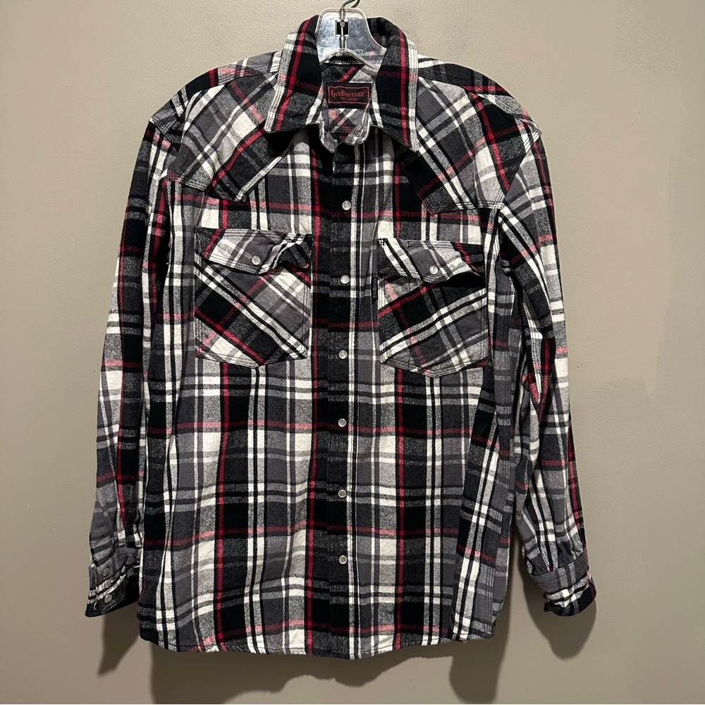Five Brother Flannel Shirt Mens Medium Plaid Button Up Lumberjack Outdoor